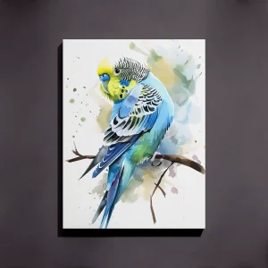 tablou canvas acuarelă cu un peruș pe un perete gri
