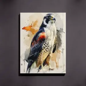 tablou canvas acuarelă cu un șoim regal pe un perete gri