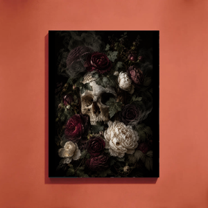 „Frumusețe Eternă” – Tablou Canvas cu Craniu și Flori